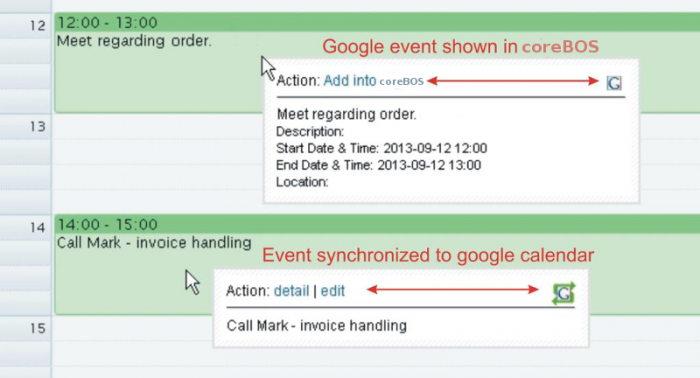 google integration in calendar module corebos