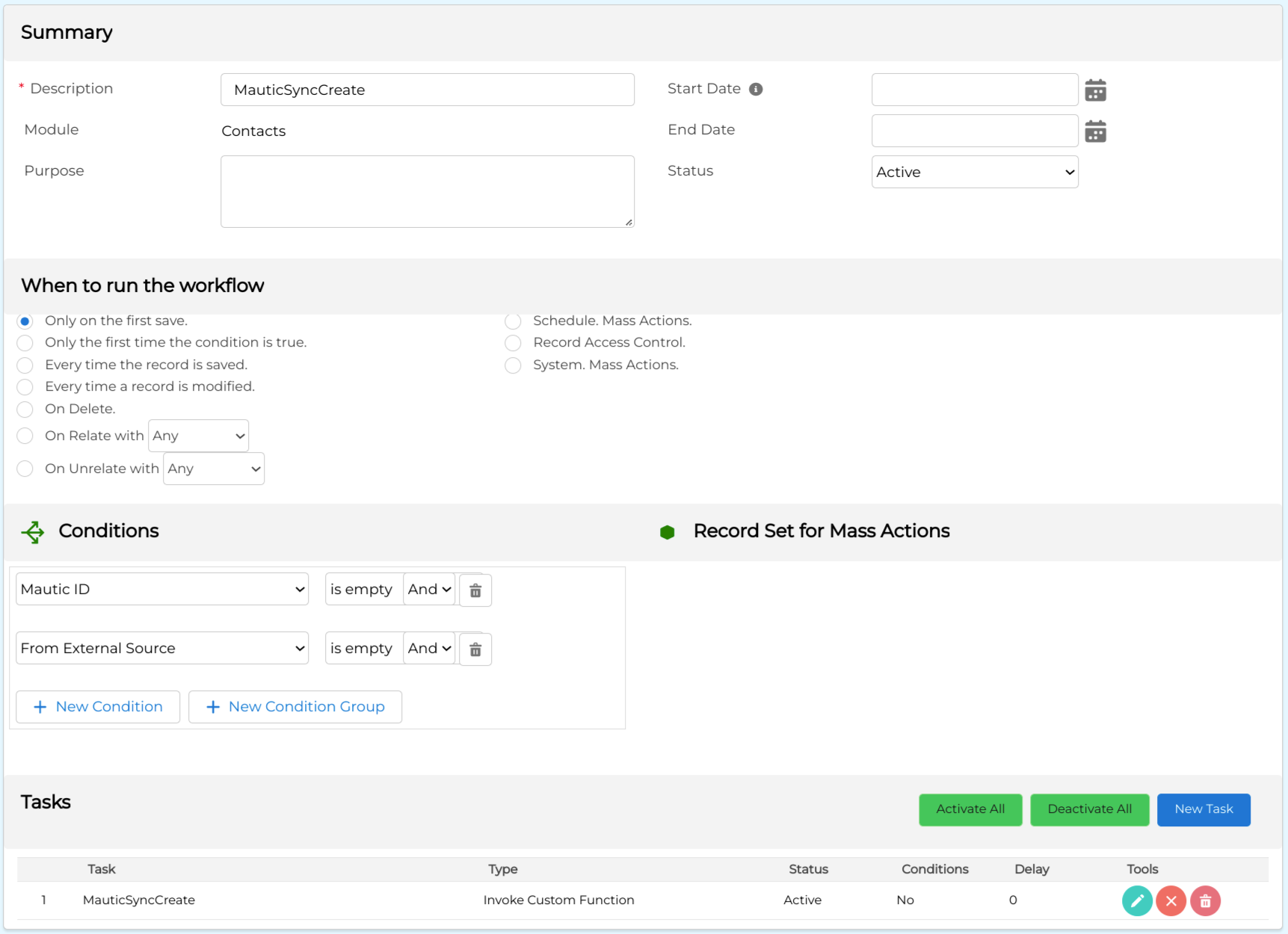 coreBOS Contacts workflow create